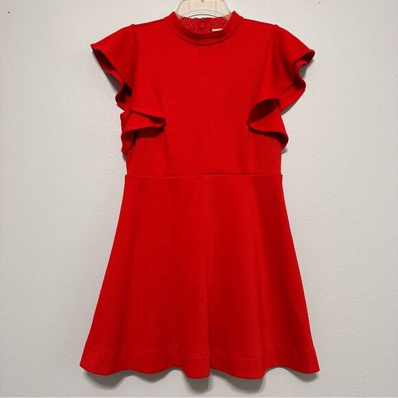 Anthropologie Maeve Deena Red Mock Neck Ruffle Flutter Sleeve Mini Dress XS - Picture 2 of 10